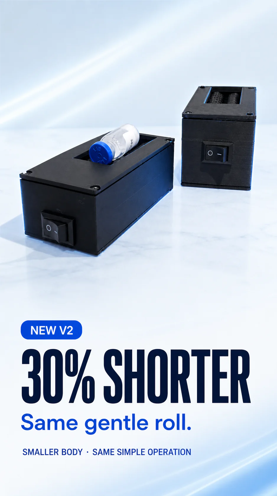 SPT Peptide Vial Roller V2 beside the taller original housing