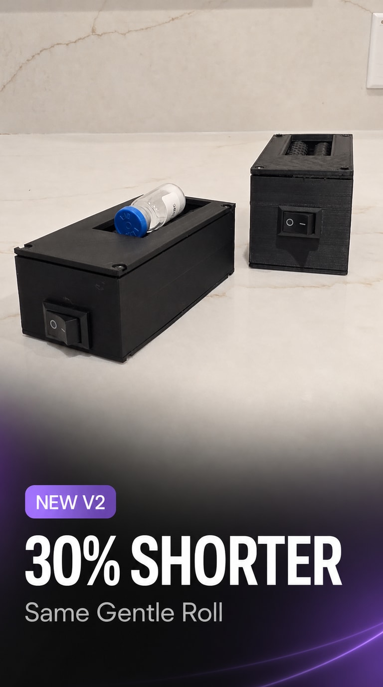 SPT Peptide Vial Roller V2 beside the taller original housing