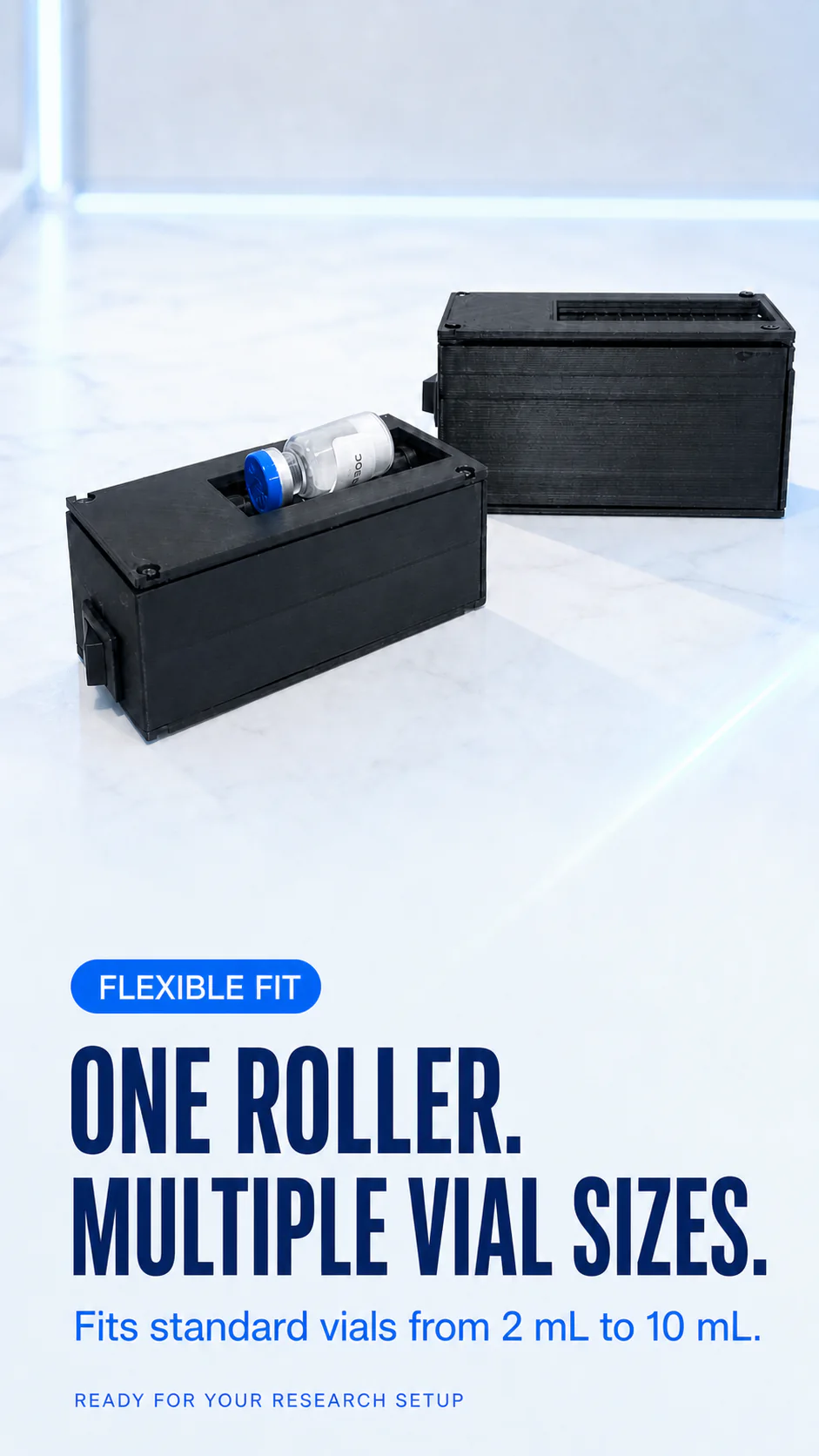 SPT Peptide Vial Roller compatibility with standard vial sizes from 2 mL to 10 mL